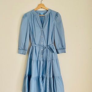 New Draper James -Puff Sleeve Tiered Dress in Carolina Blue
